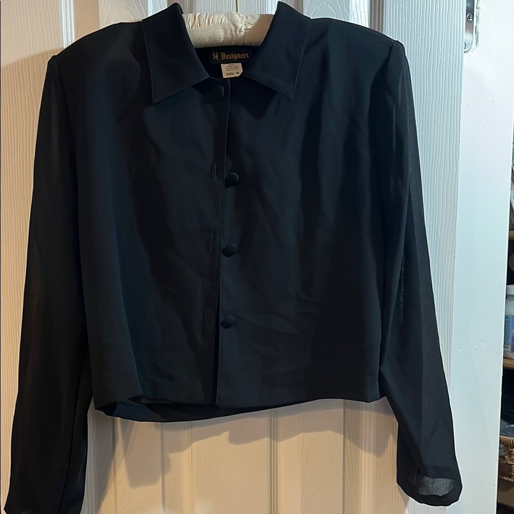 Black Boxy Crop Button Down Blouse